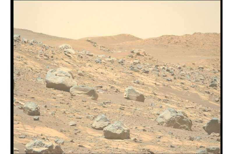 Mars Rover от НАСА приобрела это изображение валунов вдоль контакта в Вестпорте, используя свою левую камеру Mastcam-Z, одну из пары камер, расположенных высоко на мачте ровера. Ровер приобрел изображение 10 июля 2025 года - с 1560 или марсианским днем 1560 миссии Марса 2020 года - в местном среднем солнечном времени 11:23:38. Кредит: НАСА/JPL-CALTECH/ASU Чувство тепла: настойчивость ищет доказательства контактного метаморфизма